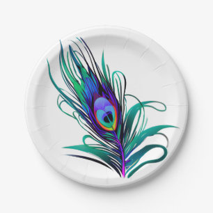 Beautiful Peacock Feather Paper Plate