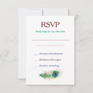 Beautiful Peacock Feather Wedding RSVP Card
