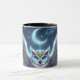 Beautiful Peacock feathered owl design at night Mug
