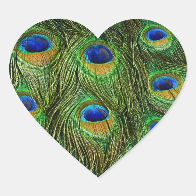 Beautiful Peacock Feathers Heart Sticker (Front)