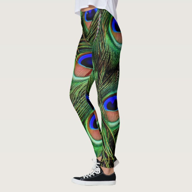 Beautiful Peacock Feathers  Leggings (Left)