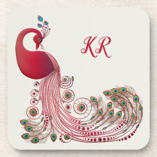Beautiful Peacock Feathers Magnificent Monogrammed Coaster