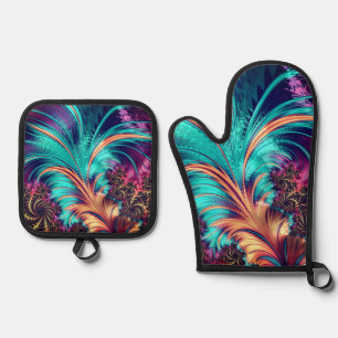 Beautiful Peacock Feathers Oven Mitt & Pot Holder Set