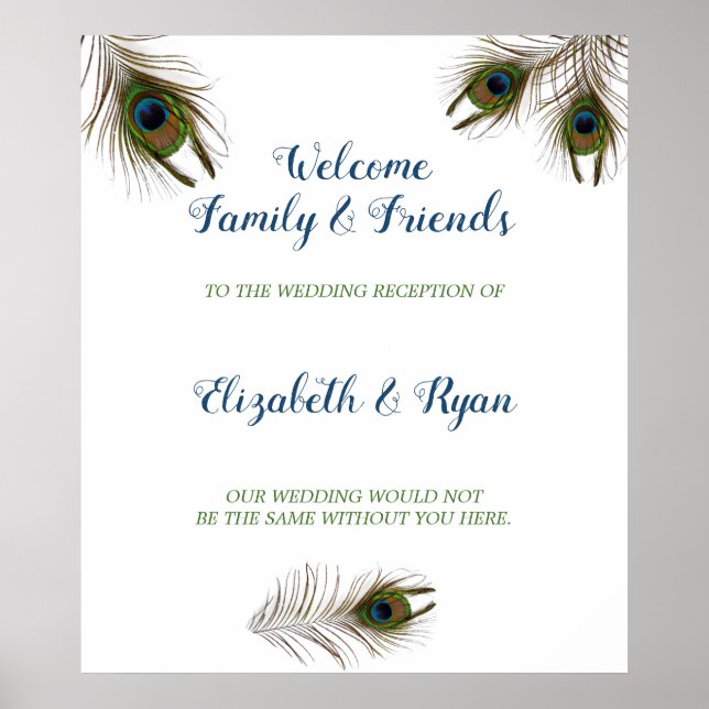Beautiful Peacock Feathers, Wedding Welcome Poster (Front)