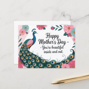 Beautiful Peacock Floral Mother's Day  Postcard