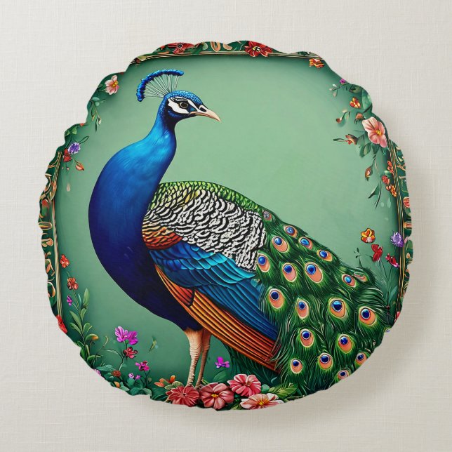 Beautiful peacock flower background round cushion (Front)