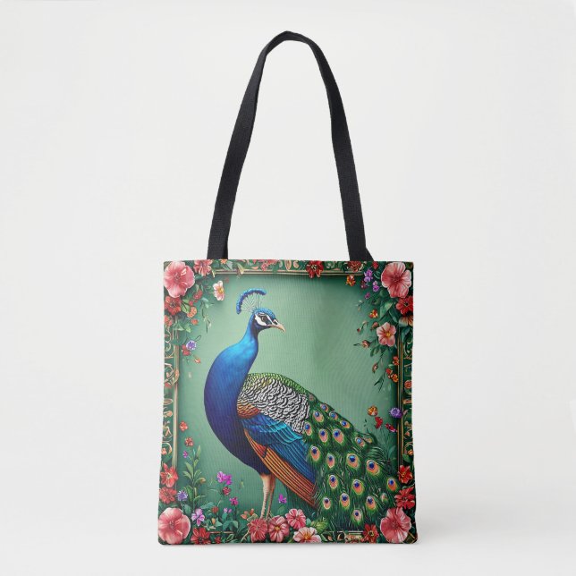 Beautiful peacock flower background tote bag (Front)
