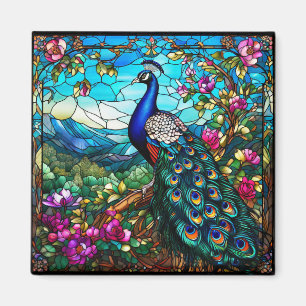 Beautiful Peacock in Flower Garden Magnet
