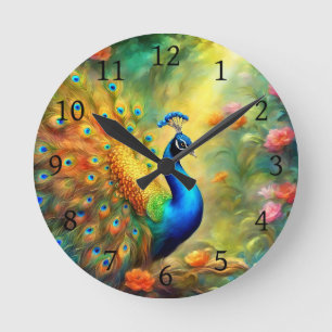 Beautiful Peacock in Garden Bird 98 Round Clock