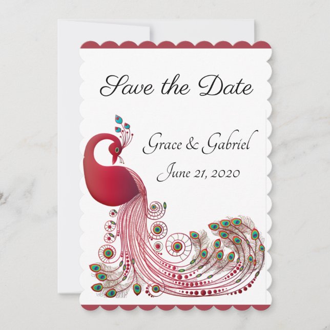 Beautiful Peacock Save The Date (Front)