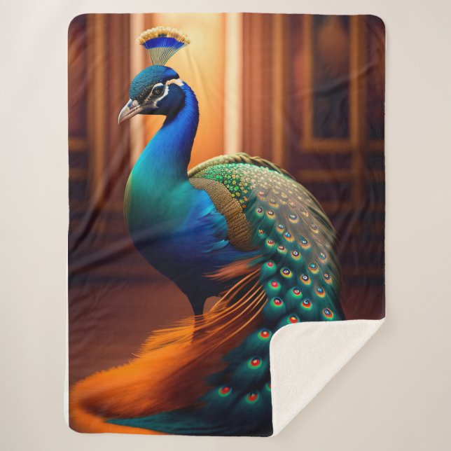 Beautiful Peacock Sherpa Blanket (Front)