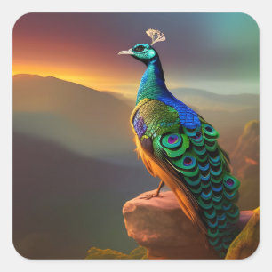 Beautiful Peacock Welcomes the Day Square Sticker
