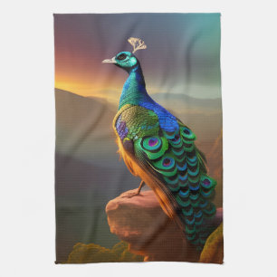 Beautiful Peacock Welcomes the Day Tea Towel