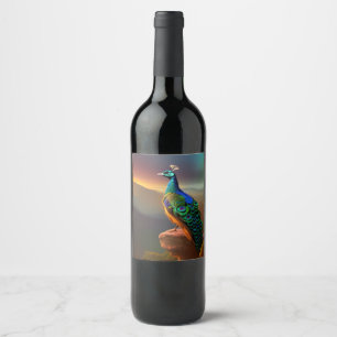 Beautiful Peacock Welcomes the Day Wine Label