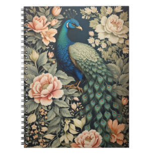 Beautiful Peacock William Morris Inspired Floral Notebook