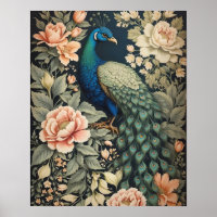 Beautiful Peacock William Morris Inspired Floral