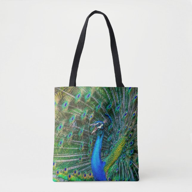 Beautiful Peacock with Feathers Open Tote Bag (Front)