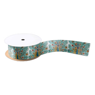 Beautiful Peacocks Emerald Green and Turquoise Satin Ribbon