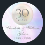 Beautiful Pearl 30th Anniversary Classic Round Sticker<br><div class="desc">Featuring a beautiful pearl,  this chic 30th wedding anniversary sticker can be personalised with your special pearl anniversary information on a pearl background. Designed by Thisisnotme©</div>