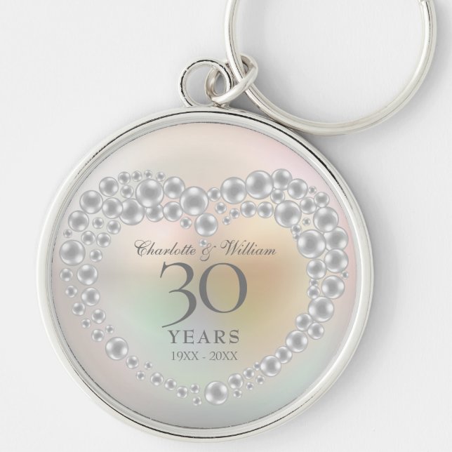 Beautiful Pearl 30th Wedding Anniversary Key Ring (Front)