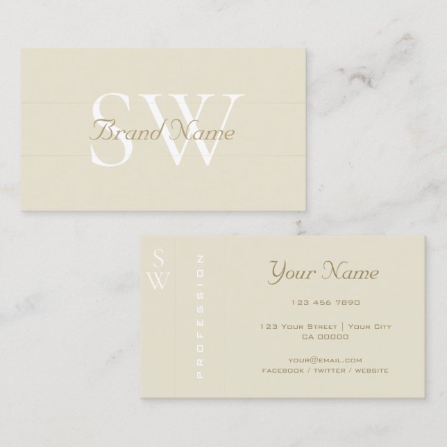 Beautiful Pearl and White with Monogram Quality Business Card (Front/Back)