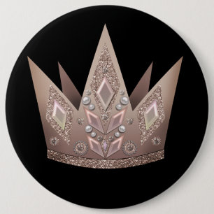 Beautiful pearl beads glitter crown golden bronze 6 cm round badge
