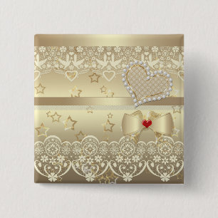 Beautiful pearl beads glitter lace golden heart bo 15 cm square badge