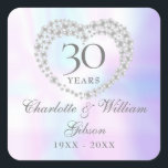 Beautiful Pearl Heart 30th Anniversary Square Sticker<br><div class="desc">Featuring a beautiful pearl heart,  this chic 30th wedding anniversary sticker can be personalised with your special pearl anniversary information on a pearl background. Designed by Thisisnotme©</div>