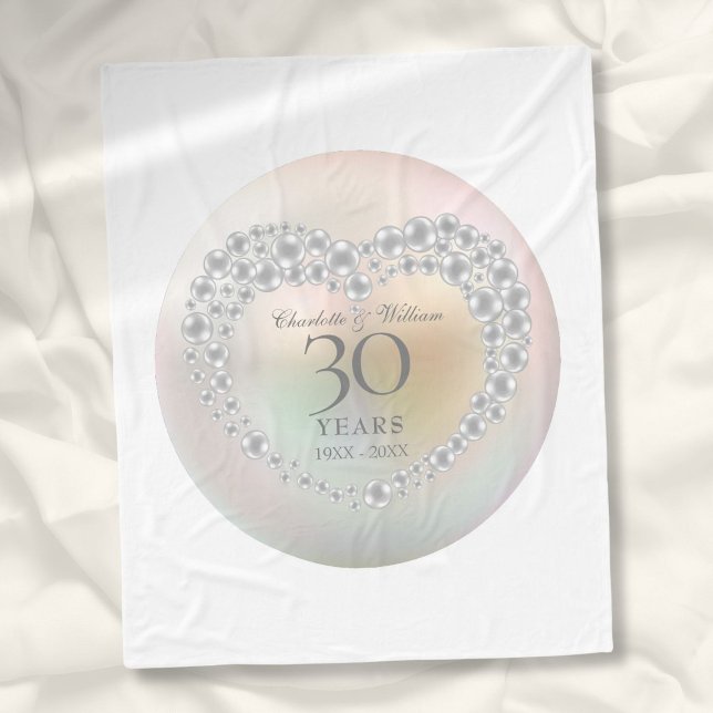 Beautiful Pearl Heart 30th Wedding Anniversary Fleece Blanket (Beautiful Pearl Heart 30th Wedding Anniversary Fleece Blanket)