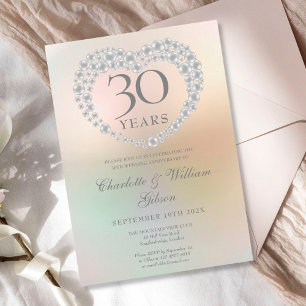 Beautiful Pearl Heart 30th Wedding Anniversary Invitation