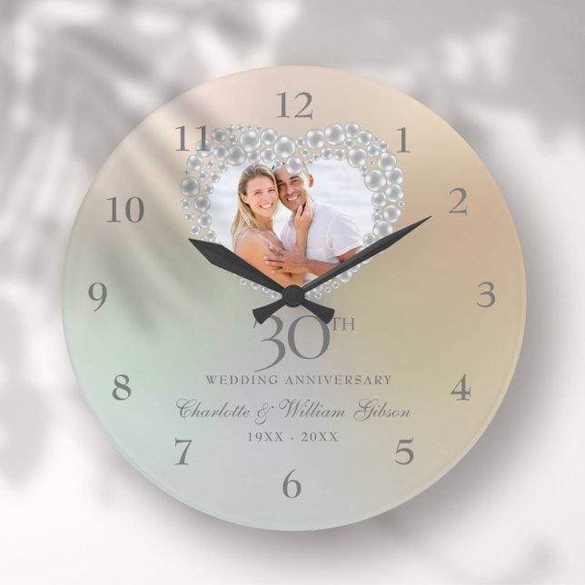 Beautiful Pearl Heart Photo 30th Anniversary Large Clock (Beautiful Pearl Heart Photo 30th Anniversary Large Clock)