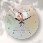 Beautiful Pearl Heart Photo 30th Anniversary Large Clock<br><div class="desc">Featuring your special photo in a beautiful pearl heart,  this chic 30th wedding anniversary clock can be personalised with your special pearl anniversary information on a pearl background. Designed by Thisisnotme©</div>