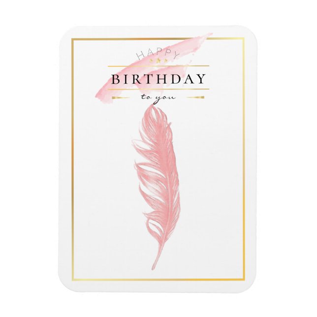 Beautiful Pencil Drawing Pink Feather Birthday Magnet (Vertical)