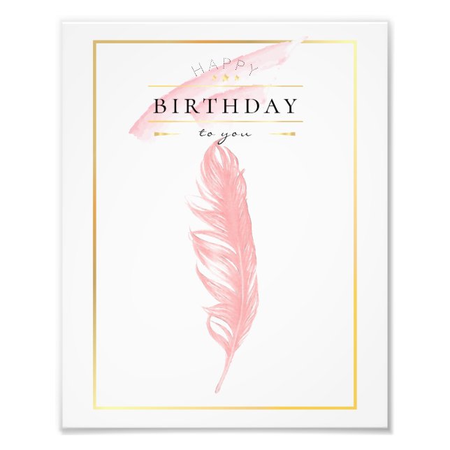 Beautiful Pencil Drawing Pink Feather Birthday Photo Print (Front)