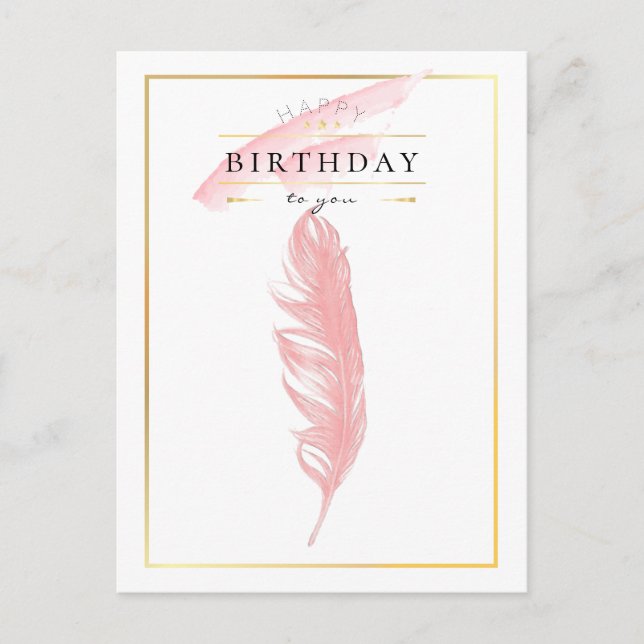 Beautiful Pencil Drawing Pink Feather Birthday Postcard (Front)