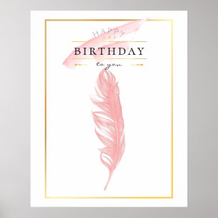 Beautiful Pencil Drawing Pink Feather Birthday Poster