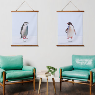 Beautiful Penguin Couple on Light Periwinkle Blue Hanging Tapestry