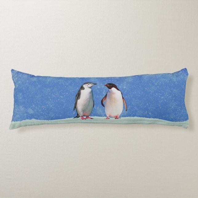 Beautiful Penguin Couple on Sky Blue Body Cushion (Front)