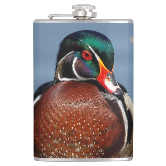 Beautiful Pensive Wood Duck in the Marsh Hip Flask (Front)