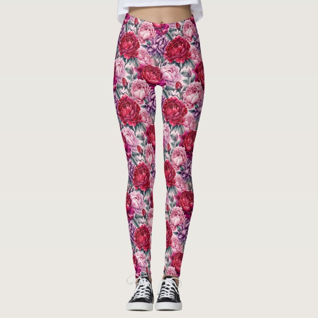 Beautiful Peonies Leggings (Front)