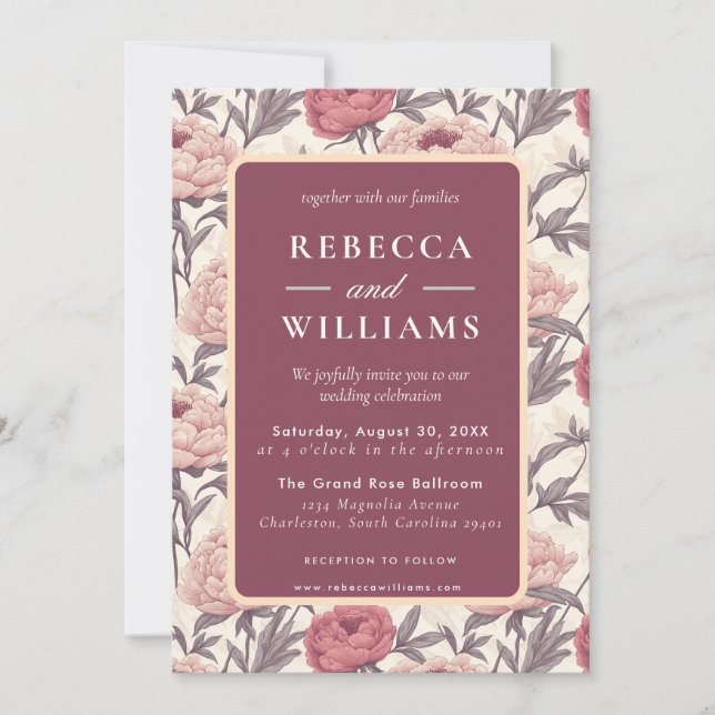 Beautiful  Peonies Spring Wedding Invitation (Front)