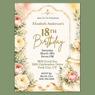 Beautiful Peony 18th Birthday Party Invitation