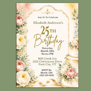 Beautiful Peony 25th Birthday Party Invitation