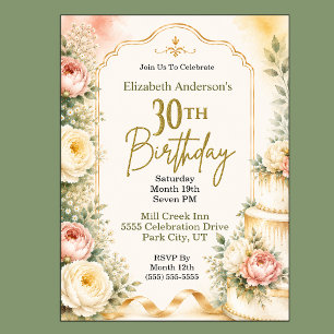 Beautiful Peony 30th Birthday Party Invitation