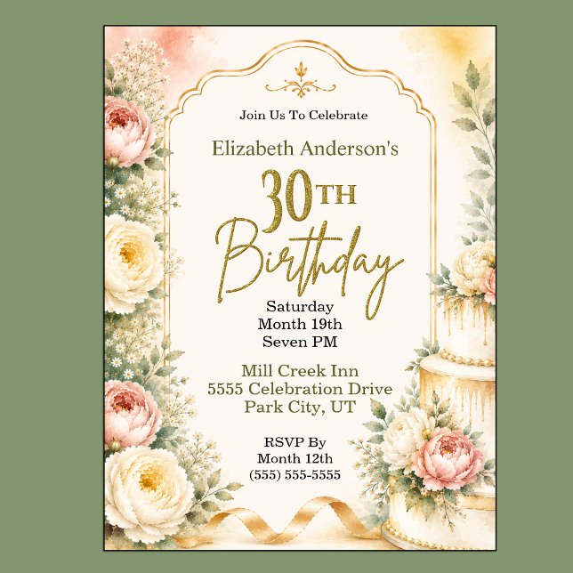 Beautiful Peony 30th Birthday Party Invitation (Beautiful Peony Flower 30th Birthday Invitation For Women.)
