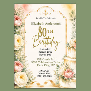 Beautiful Peony 80th Birthday Party Invitation
