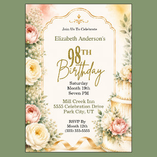 Beautiful Peony 98th Birthday Party Invitation