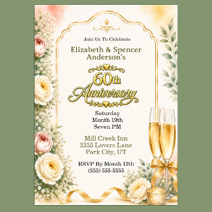 Beautiful Peony Champagne 60th Anniversary Party Invitation