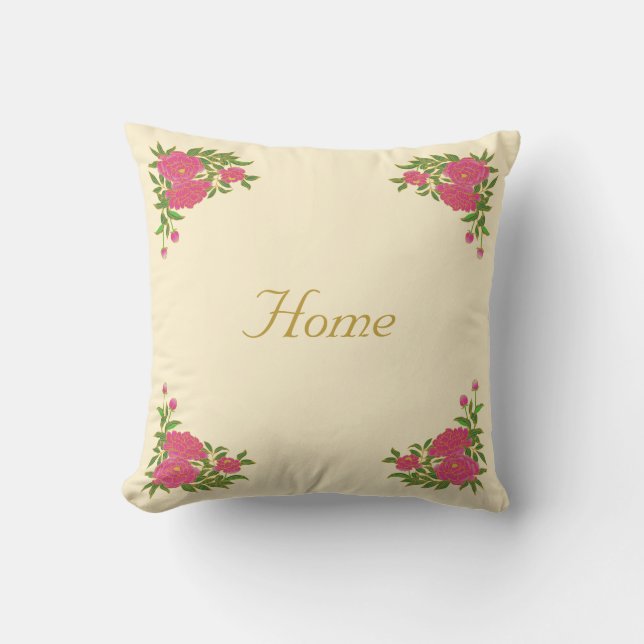 Beautiful peony flowers on ivory cushion (Front)