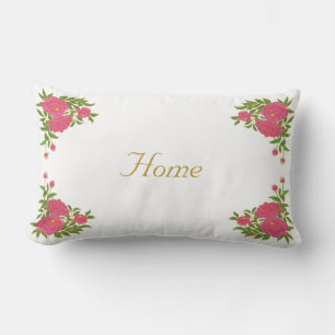 Beautiful peony flowers on white lumbar cushion